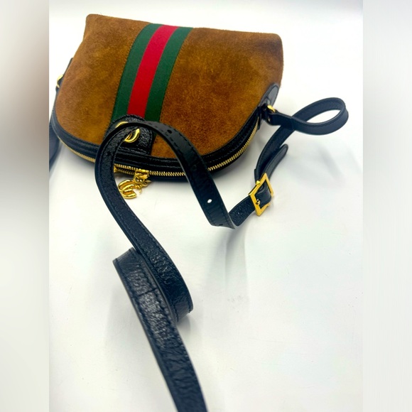 Auth Gucci Ophidia Dome Half Moon Web Cognac Brown Suede Small Crossbody Bag Ex+ - Picture 12 of 16